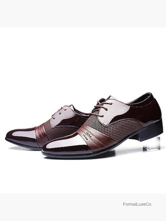 Patent Leather Oxfords Dress Shoes Business Casual Breathable Mesh Lace-Up main image 4
